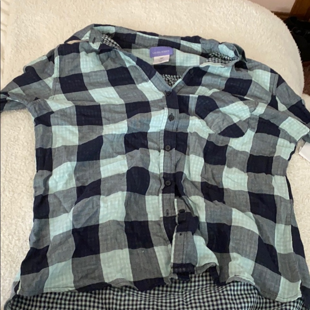 missy, double plaid shirt, navy blazer